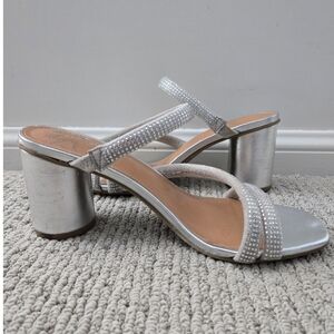 REPORT - SILVER METALLIC RHINESTONE SLIP ON HEELS